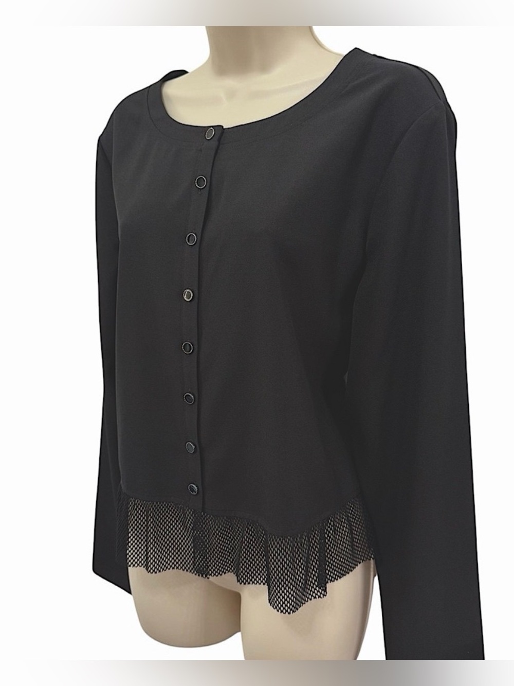 Doncaster Collection Womens Black Long Sleeve Blouse Full Button Flounce Hem 16